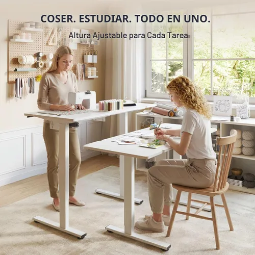 Vista 4 de FLEXISPOT Mesa de coser ajustable con cama para máquina de coser de montaje empotrado, escritorio de costura con doble espacio de trabajo ajustable