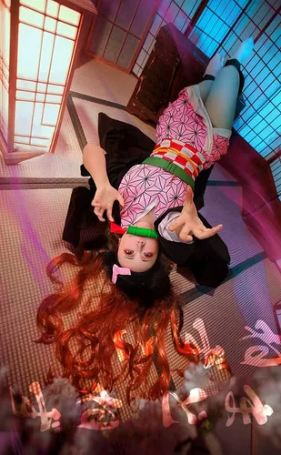 Vista 6 de C-ZOFEK Disfraz de Kamado para mujer talla estadounidense kimono Haori con bambú para Halloween Rosado