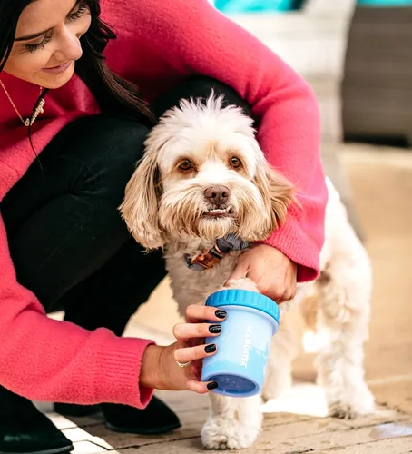 Vista 6 de Dexas MudBuster Limpiador Portátil de Patas de Perro - Calidad Premium, Azul, Tamaño Pequeño para Suministros y Accesorios para Mascotas