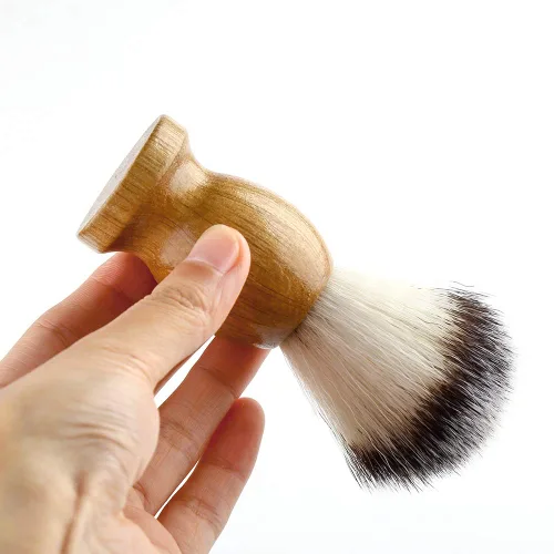 Vista 2 de Anbbas brocha de afeitar con pelo sintético de tejón y mango de madera, soporte y cuenco de afeitado de acero inoxidable, perfecto para afeitado