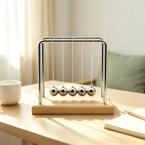 Vista 7 de Newtons - Bolas de péndulo de equilibrio de cuna, bolas cinéticas oscilantes con base de haya, herramienta de aprendizaje educativo de ciencia
