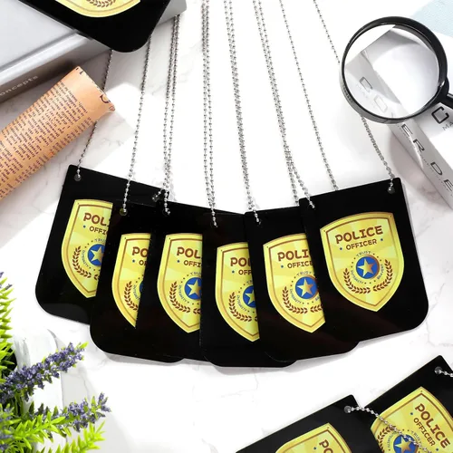 Vista 4 de 12 piezas de insignias de policía de juguete de simulación para niños, detective, policía, policía fbi, accesorio de insignia falsa con cadena