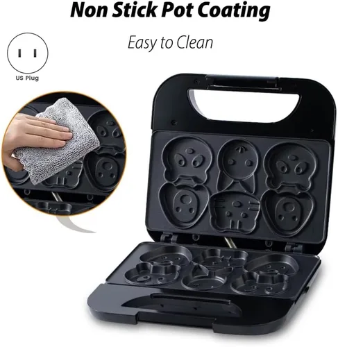 Vista 2 de Animal Mini WaffleMaker 6 Tortitas en forma de animal Máquina de desayuno antiadherente Waffler Iron Hogar para niños Adultos Regalo divertido US
