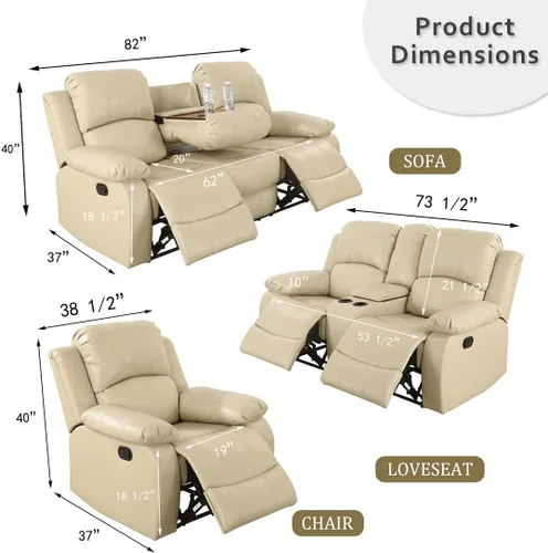 Vista 2 de Juego de muebles de cuero sintético para sala de estar, juego de sofá reclinable, sofá de dos plazas, juegos de muebles para sala de estar, sofá
