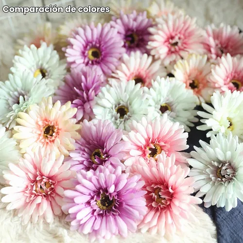 Vista 5 de 20 cabezas de margaritas artificiales, cabeza de flor de crisanto, gerbera para sombrero, pastel, decoración del hogar, coronas de pared de flores