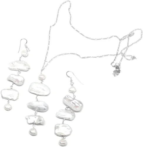 Vista 6 de Large White Kishi Biwa Cultured Freshwater Pearl Dangle Earrings Sterling Silver Gold-Filled