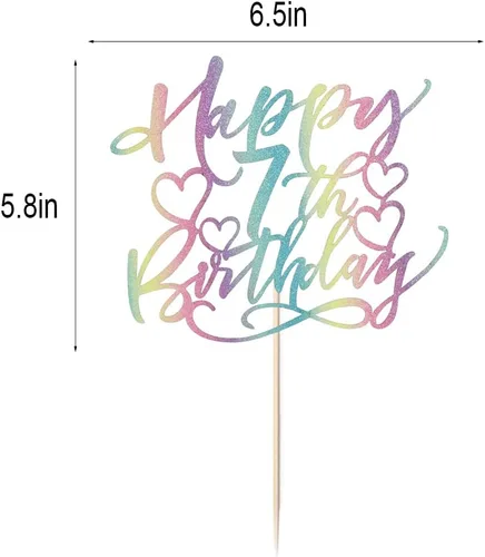 Vista 2 de Decoración de pastel de cumpleaños número 7 para niños y niñas, decoración de pastel de fiesta infantil