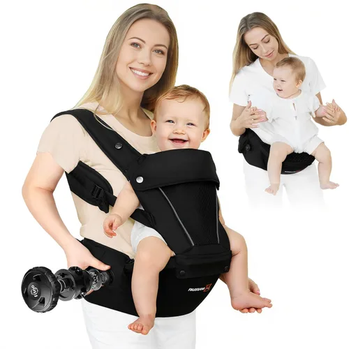 Vista 14 de FRUITEAM Portabebés 6 en 1 con taburete de cintura/asiento de cadera para lactancia materna, talla única - se adapta a recién nacidos, bebés y niños