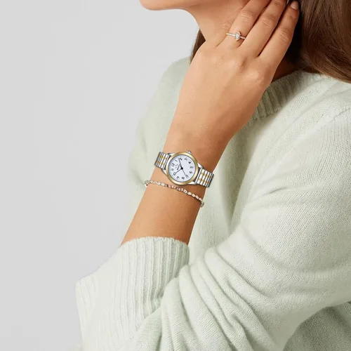Vista 7 de BOSHIYA Reloj con banda elástica para mujer Easy Reader de 1.181 in analógico de cuarzo con correa elástica de acero inoxidable, impermeable, reloj
