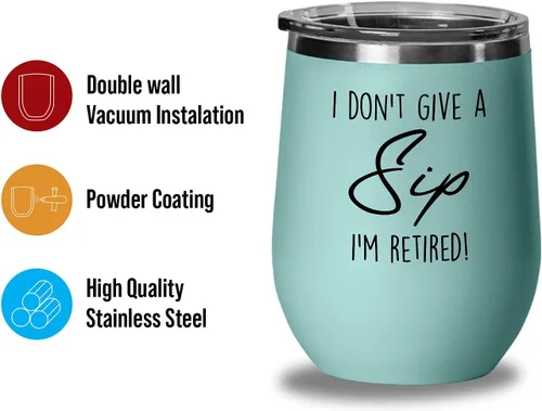 Vista 3 de Vaso de vino Coworker Teal Edition de 12 onzas – I Don't Give A Sip I'm Retired! – Renunciar a trabajo mudanza lugar de trabajo jubilación compañero