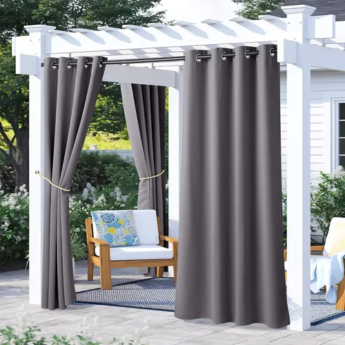 Vista 172 de NICETOWN Cortina para Exteriores para Patio Impermeable de 84 Pulgadas de Ancho, Aislamiento Térmico con Ojales Antioxidantes Bloqueo UV Cortina