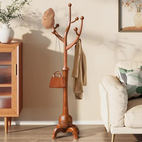 Vista 12 de Perchero de Madera Independiente con 8 Ganchos, Soporte para Abrigos de Servicio Pesado con Base Estable, Perchero Vintage de Pie para Entrada