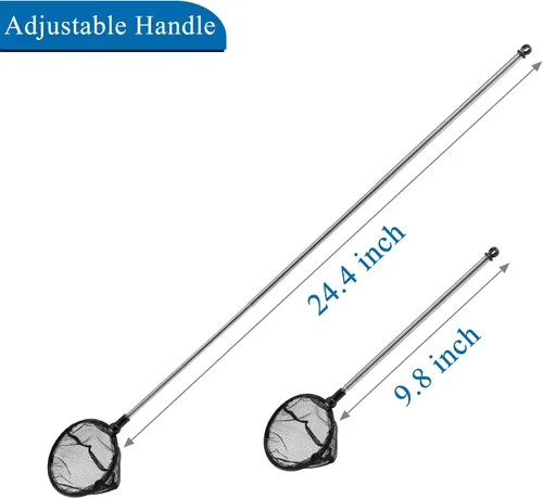 Vista 2 de Lpraer Red de peces de acuario con malla fina extensible de acero inoxidable de mango largo para pecera