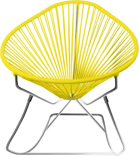 Vista 10 de Innit Designs Acapulco - Silla mecedora con estructura cromada, color turquesa, tejido naranja Verde