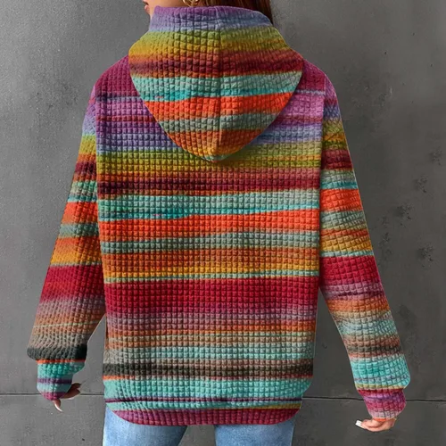 Vista 6 de Womens Hoodies Casual Long Sleeve Drawstring Waffle Pullover Tops Loose Sweatshirt with Pocket Fall Clothes