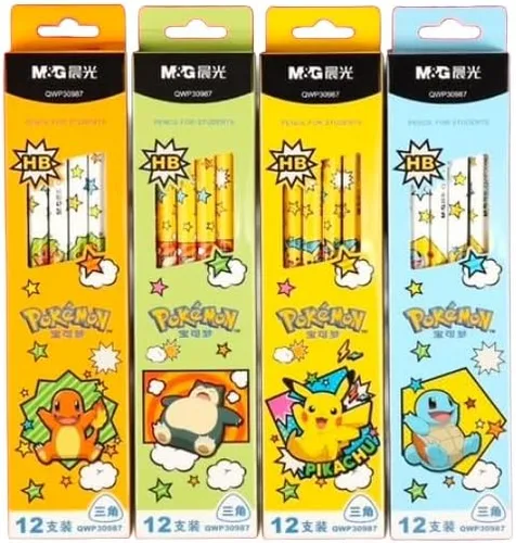 Vista 2 de Pikachu Lápices con borrador, lápices triangulares HB, 12 unidades, el embalaje puede variar, pero el contenido es el mismo. (diseños surtidos)