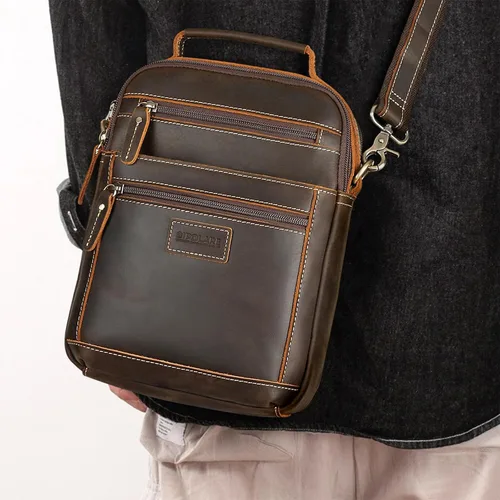 Vista 2 de Polare - Bolso de mensajero de cuero italiano de grano completo, estilo vintage, bolso cruzado al hombro, estilo casual, bolso de negocios