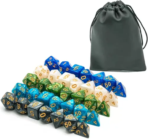 Vista 34 de Juego de 10 dados poliédricos DND (70 piezas) con 2 bolsas de cuero, juego de dados D&D para Calabozos y Dragones, juegos de mesa RPG