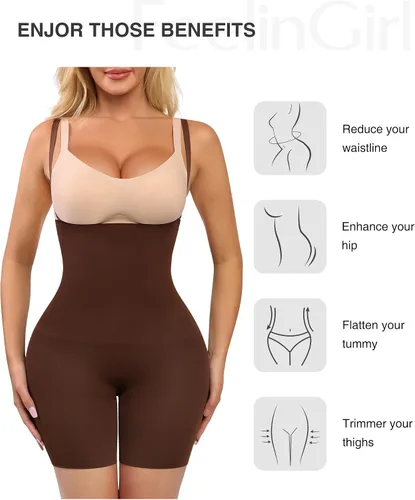 Vista 2 de FeelinGirl - Faja sin costuras para mujer, moldeador de cuerpo, talla grande, pantalones cortos de faja para levantar glúteos, bragas para muslos