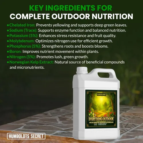 Vista 3 de Humboldts Secret Fertilizante líquido Everything Outdoor 5-5-5 con algas noruegas y micronutrientes para césped, jardines, verduras, flores