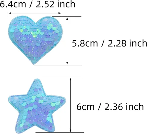 Vista 2 de Xeahung 10 parches de corazón y estrella, parches de estrellas rosas para coser, parches de corazón con purpurina para ropa, vestido, sombrero