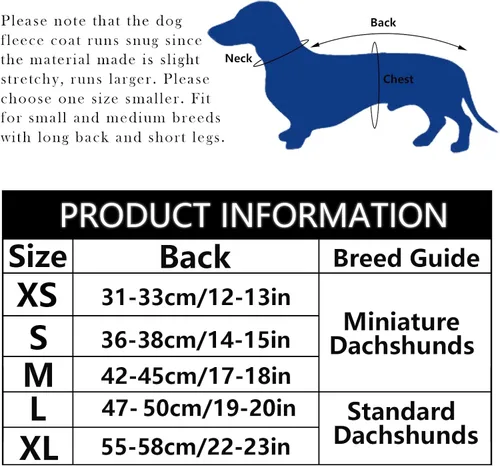 Vista 4 de Abrigos para perros salchicha Morezi de forro polar para invierno, ropa para dachshund miniatura con cierre de gancho y bucle y ribete reflectante