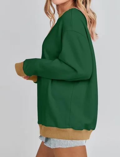 Vista 8 de ZESICA Sudadera 2023 para mujer, casual, de manga larga, cuello redondo, de gran tamaño, Y2K