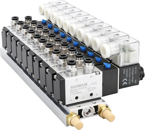 Vista 13 de BAOMAIN 12V DC 5/2 Electroválvula neumática 3 Estación 4V210-08 Kit de colector Includes 3-Station 4V210-08 12V DC Solenoid Valves, 1/4" PT
