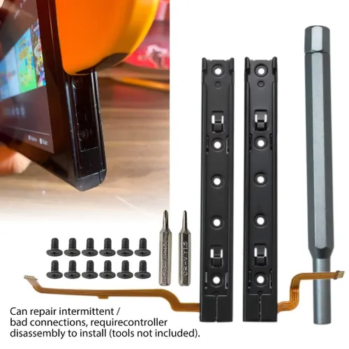 Vista 2 de BATEMEN W Right and Left Slide Rail with Flex Cable and Screws Kit Suitable for Nintendo Switch Console NS Controller Repair Tool
