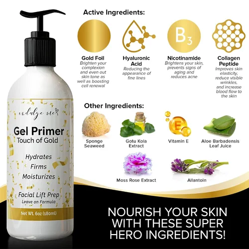Vista 6 de Gel Conductivo - Imprimación de gel hidratante facial, ácido hialurónico, péptido de colágeno, niacinamida, vitamina E, lámina dorada