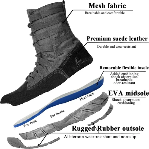 Vista 3 de Botas tácticas militares de combate ligeras para hombre. Botas de desierto al aire libre para senderismo, ejército, transpirables, con cremallera