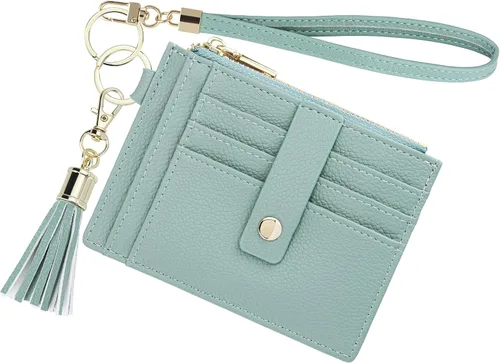 Vista 12 de Cartera con llavero para mujer, delgada, con bloqueo Rfid, tarjetero para tarjetas de crédito, cartera de identificación con cremallera, cartera