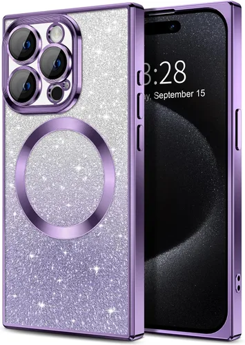 Vista 60 de Hython Funda para iPhone 13 Pro transparente con purpurina magnética [compatible con MagSafe] Protector completo de lente de cámara delgado