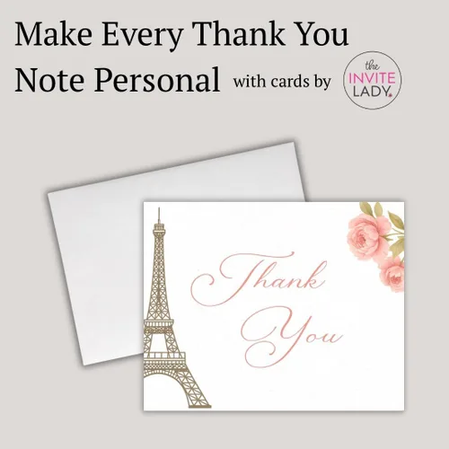 Vista 5 de Merci Thank You Cards - Notas de la Torre Eiffel, notas temáticas francesas con sobres (24 unidades) Merci Thank You Notes With Eiffel Tower For