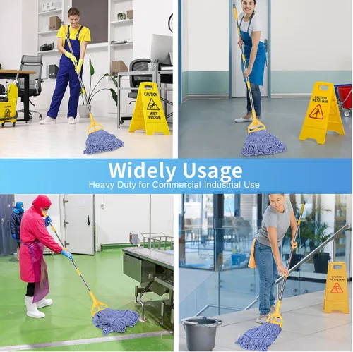 Vista 7 de Trapeador comercial, trapeador industrial resistente con mango de 63 pulgadas Looped-End String Wet Mops for Floor Cleaning for Warehouse