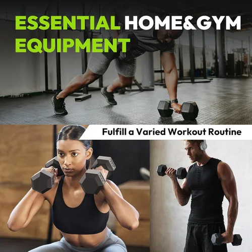 Vista 8 de HANDBODE Juego de mancuernas hexagonales recubiertas de goma con estante de marco en A, 100 libras - 600 libras, múltiples opciones