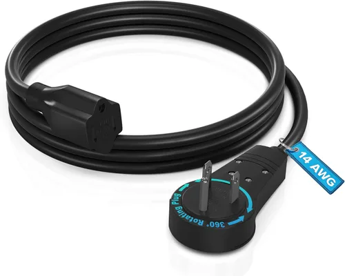 Vista 17 de Maximm - Cable de extensión de 0.15 m con enchufe plano giratorio de 360°, cable de alimentación a tierra de 3 puntas, certificado UL, 13A 125V Negro