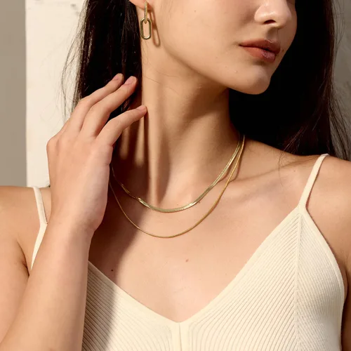 Vista 3 de CHESKY - Collar de serpiente de cadena de oro/plata chapado en 14K, collar de espiga, gargantillas de oro para mujeres, joyería para regalos Dorado