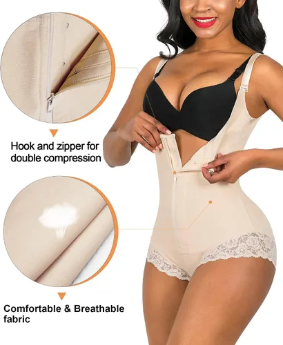 Vista 3 de SHAPERX Faja moldeadora colombiana de control del abdomen, modelador de figura con cremallera, body con torso abierto