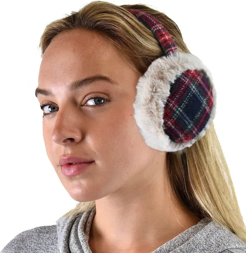 Vista 2 de C.C - Lindas orejeras con diadema ajustable para invierno, calentador de orejas suave Rombos azul marino
