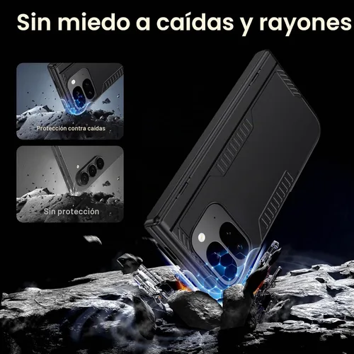 Vista 7 de Kaiiecal Funda plegable para Google Pixel-9-Pro: Funda delgada con soporte de bisagra con protector de pantalla - Soporte de carga inalámbrica Negro