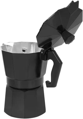 Vista 5 de Olla para hacer café expreso, 5.1 fl oz, 3 tazas de aluminio, cafetera italiana espresso greca, cafetera percoladora (negro)