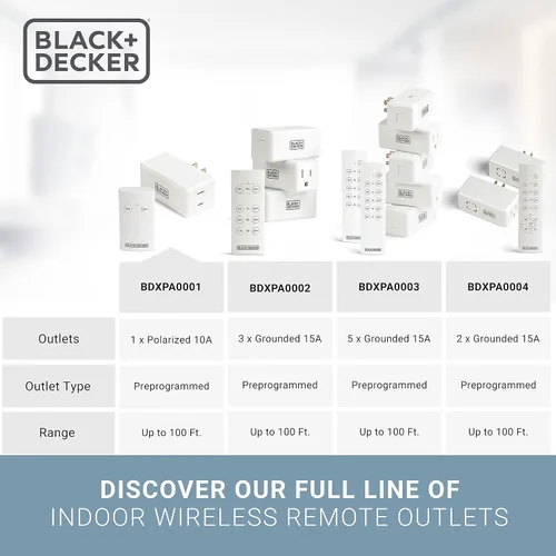 Vista 3 de BLACK+DECKER Toma de control remoto inalámbrico, 1 toma polarizada, 1 control remoto - Interruptores de luz prémium