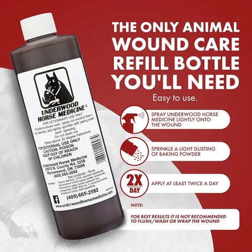 Vista 3 de Underwood - Spray tópico para el cuidado de las heridas de caballo – Recarga de 16 onzas para el cuidado de heridas de caballo esenciales
