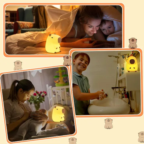 Vista 3 de Linda Luz Nocturna de Capibara, Regalos de Capibara para Niños y Amigos, Lámpara de Animales de Silicona para Guardería con Temporizador Recargable