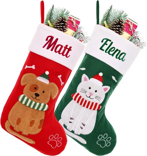 Vista 19 de Calcetín de Navidad Personalizado Grande Tejido Personalizado Bordado con Nombre Calcetín de Navidad para Familia Niños Mascotas Decoración