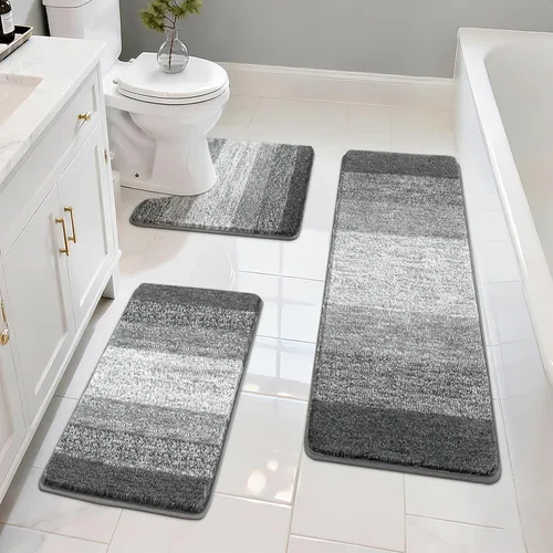 Vista 12 de Pauwer Juego de 3 alfombras de baño antideslizantes y lavables, de microfibra, absorbentes, extra suaves, de secado rápido, tapete de ducha