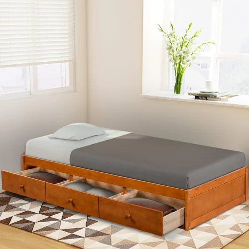 Vista 7 de Cama individual con plataforma de almacenamiento con 3 cajones Marco de cama Captain (Espresso)