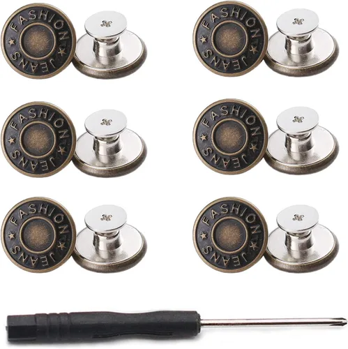 Vista 11 de GIYOMI 17mm Kit de reemplazo de botones para jeans sin costura con base metálica, 12 juegos de botones metálicos removibles sin clavos de 17 mm, kit