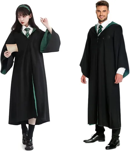 Vista 2 de Conjunto de disfraz de mago, 3 piezas, bata mágica para adolescentes, cuatro estilos mágicos de universidad, bata de mago, uniforme de mago, bata